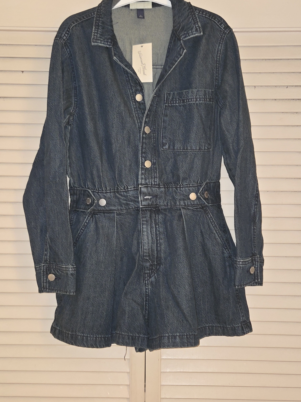 Denim Utility Romper - Dark Blue